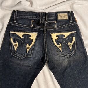 New Robins Jeans Studded White Flap Pocket Leather Wings 31